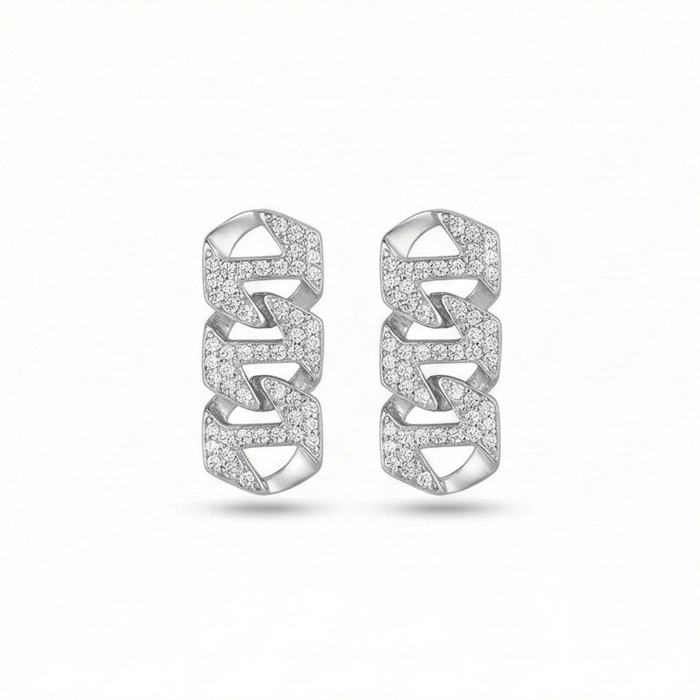 925 Sterling Silver Geometric Chain Link Drop Earrings Contemporary Jewellery for Women