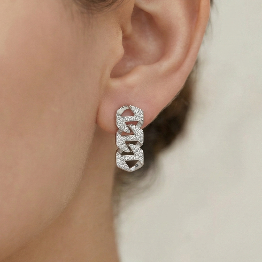 925 Sterling Silver Geometric Chain Link Drop Earrings Contemporary Jewellery for Women