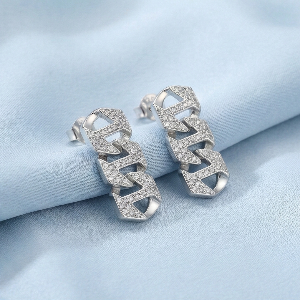 925 Sterling Silver Geometric Chain Link Drop Earrings Contemporary Jewellery for Women