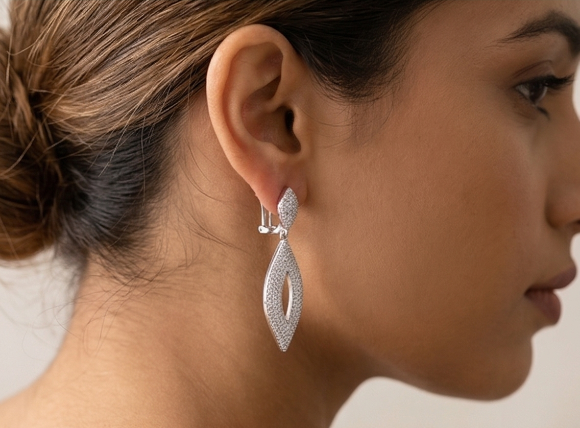 925 Sterling Silver Openwork Marquise Drop Earrings Bridal Jewellery for Women