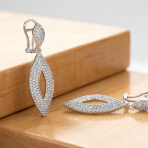 925 Sterling Silver Openwork Marquise Drop Earrings Bridal Jewellery for Women