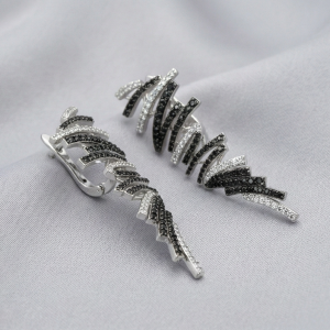 925 Sterling Silver Abstract Monochrome Ribbon Earrings Designer Jewellery for Women
