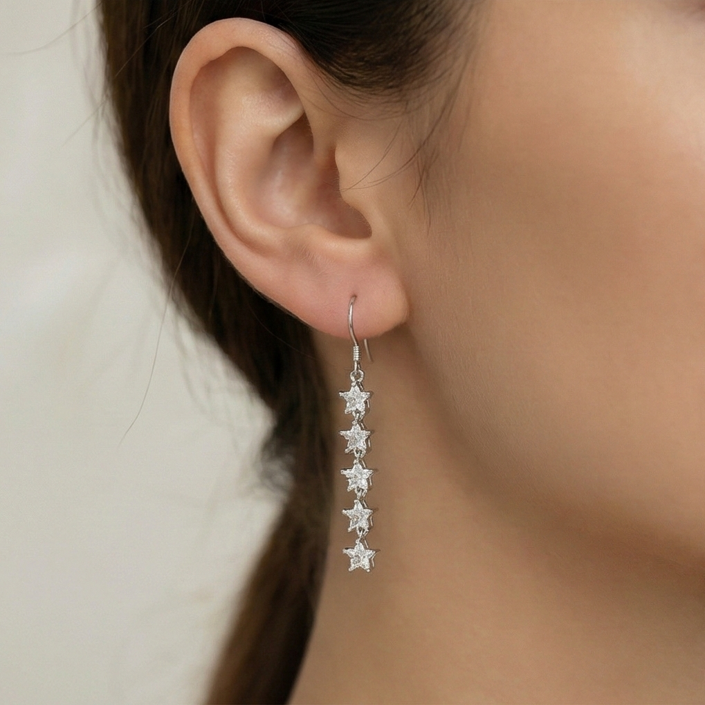925 Sterling Silver Celestial Star Dangler Earrings Shining Jewellery for Women
