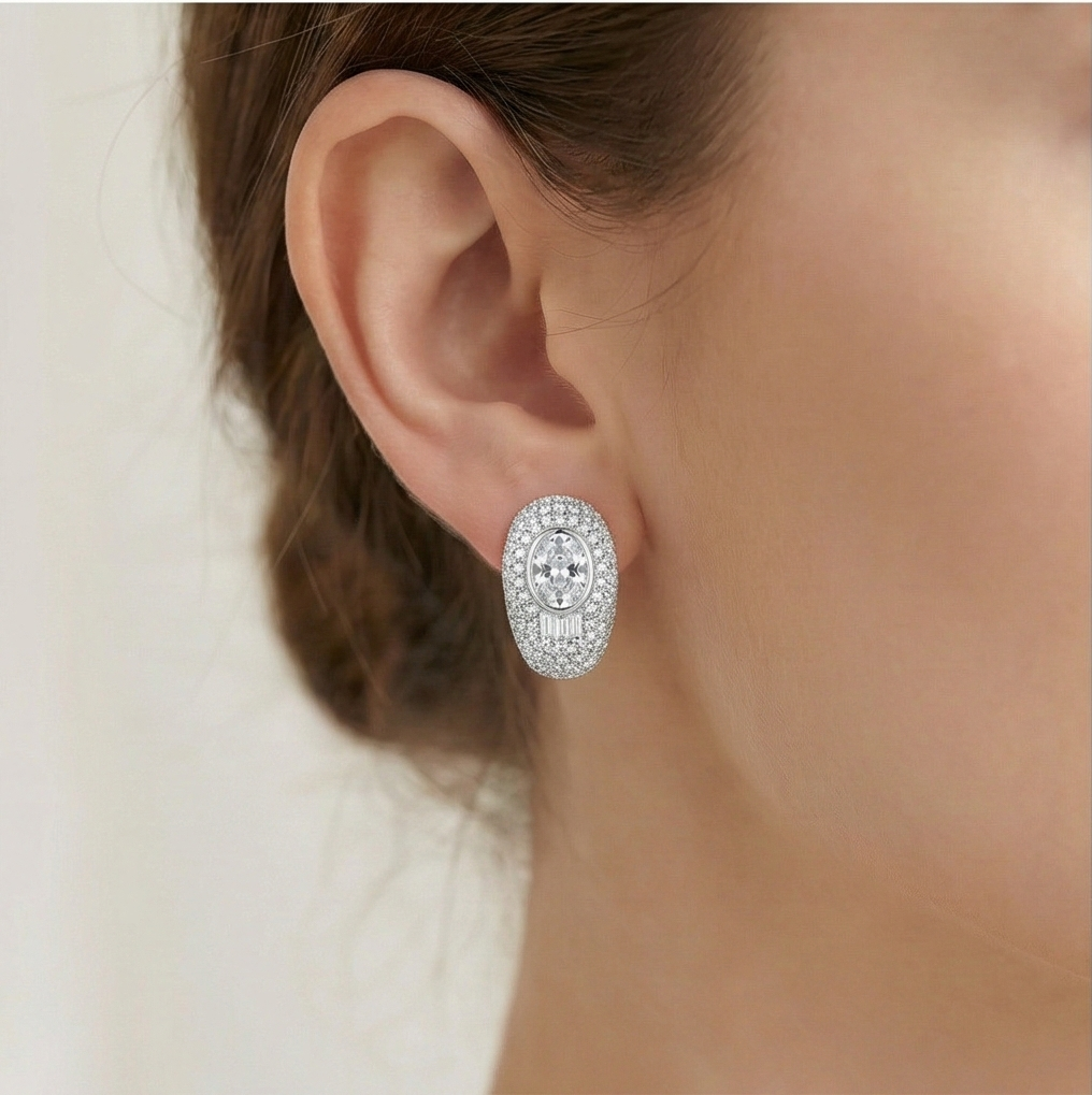 925 Sterling Silver Oval Luxury Solitaire Statement Stud Earrings Party Jewellery for Women