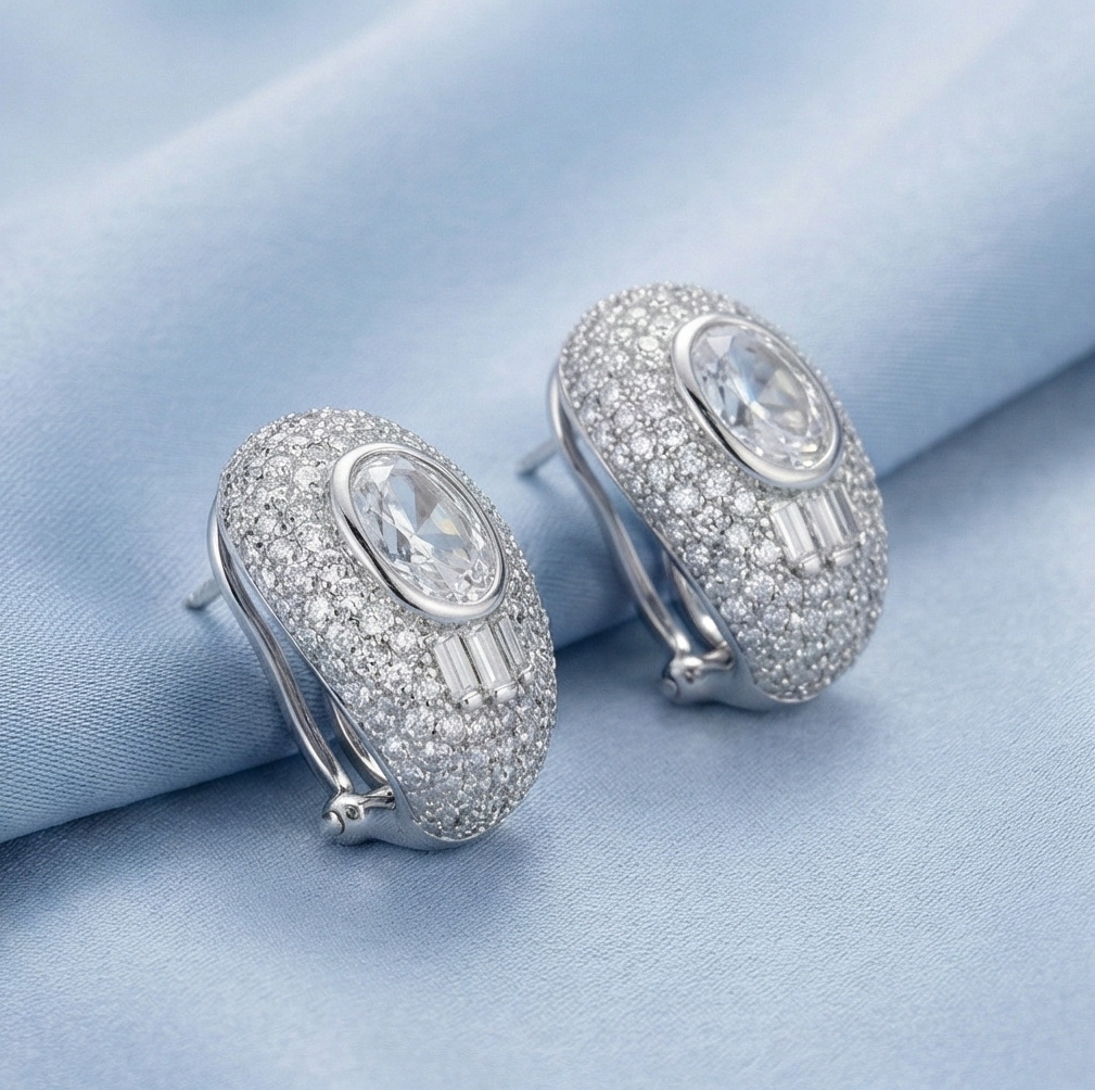 925 Sterling Silver Oval Luxury Solitaire Statement Stud Earrings Party Jewellery for Women