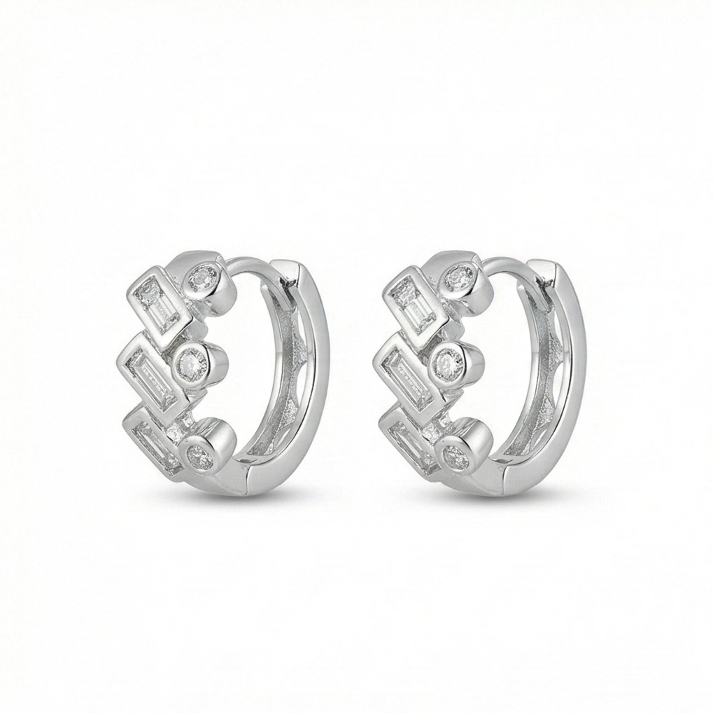 925 Sterling Silver Geometric Baguette Huggie Hoop Earrings Trendy Jewellery for Women