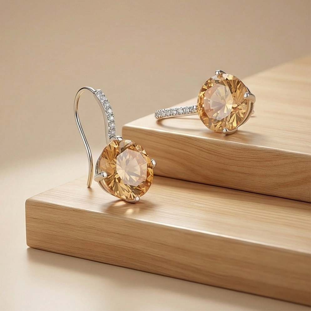 925 Sterling Silver Champagne Solitaire Drop Earrings Elegant Jewellery for Women