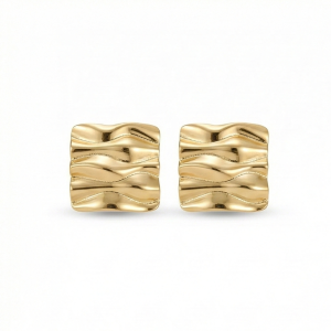 925 Sterling Silver Liquid Wave Square Stud Earrings in Gold Finish Women's Jewellery