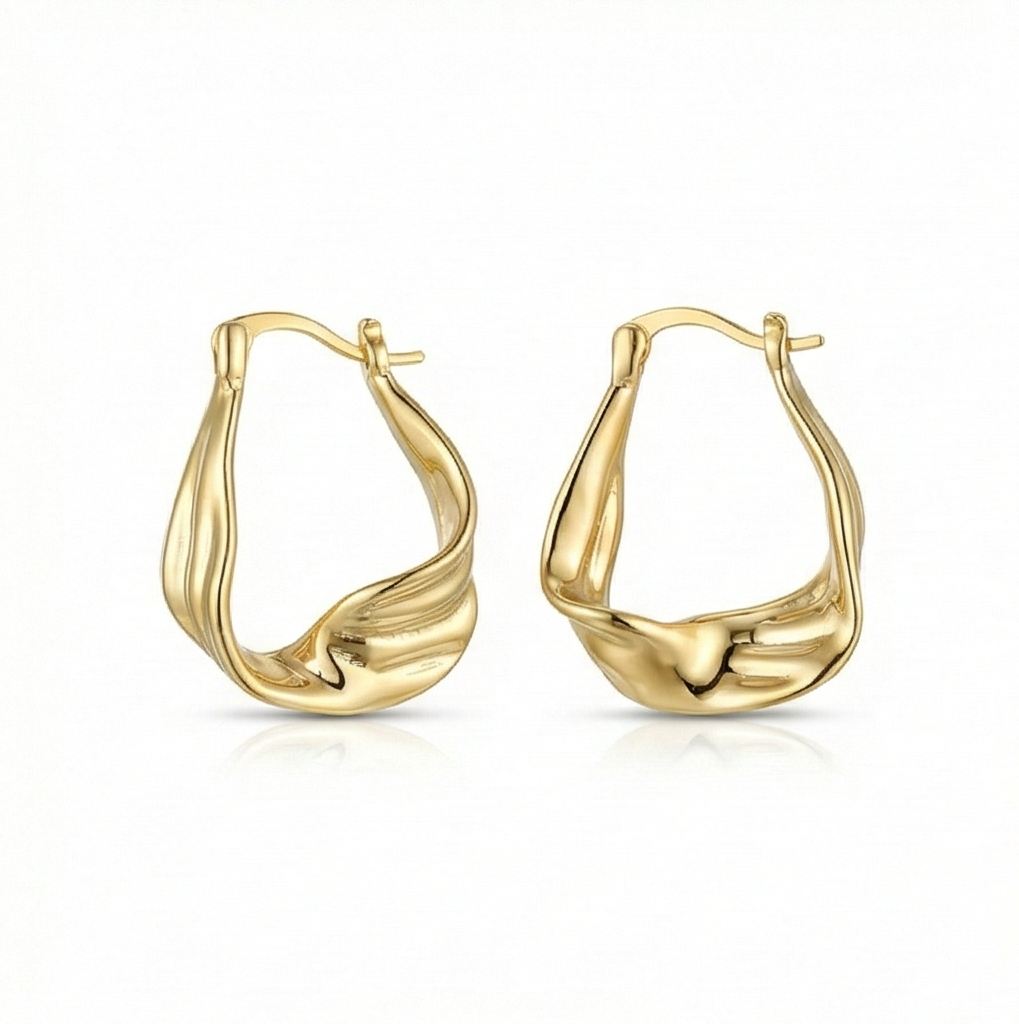 925 Sterling Silver Twisted Sculptural Hoop Earrings in Gold Finish Women’s Jewellery