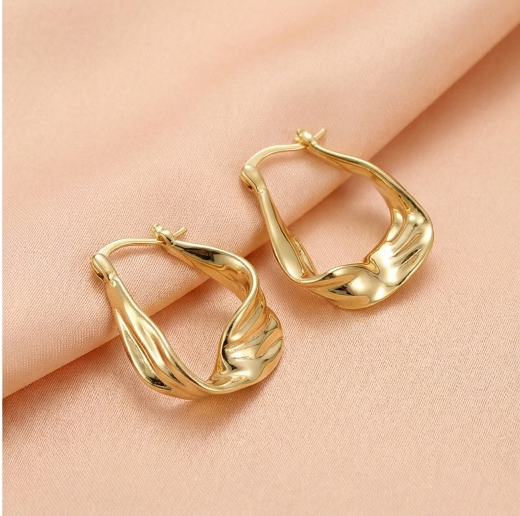 925 Sterling Silver Twisted Sculptural Hoop Earrings in Gold Finish Women's Jewellery