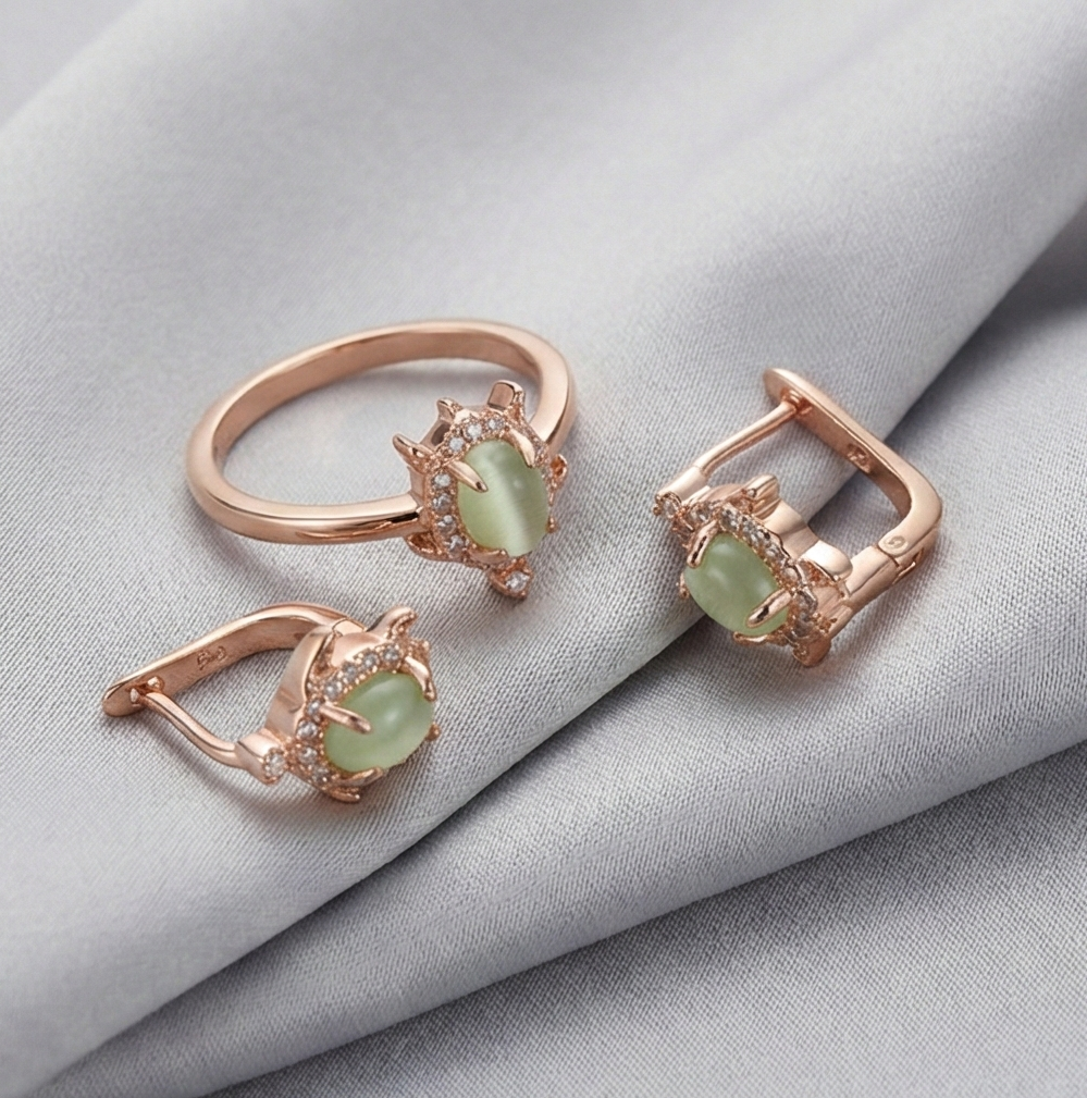 925 Sterling Silver Vintage Style Ring and Earring Set in Rose Gold Finish Women's Jewellery