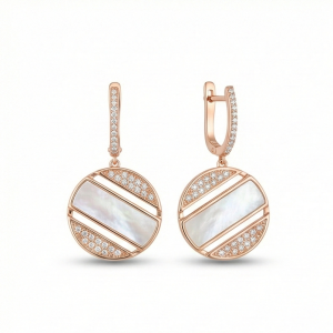 925 Sterling Silver Rose Gold Plated Mother of Pearl Geometric Drop Earrings Jewellery