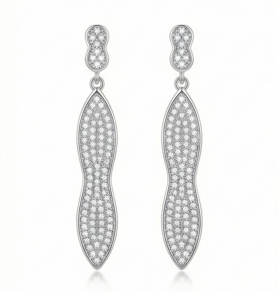 925 Sterling Silver Pave Set Abstract Linear Drop Earrings Jewellery for Women