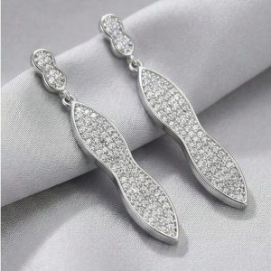 925 Sterling Silver Pave Set Abstract Linear Drop Earrings Jewellery for Women