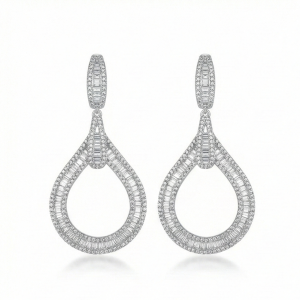 925 Sterling Silver Statement Open Teardrop Earrings High Polish Rhodium Women's Jewellery