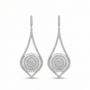 925 Sterling Silver Sunburst Teardrop Dangle Earrings High Polish Rhodium Women’s Jewellery