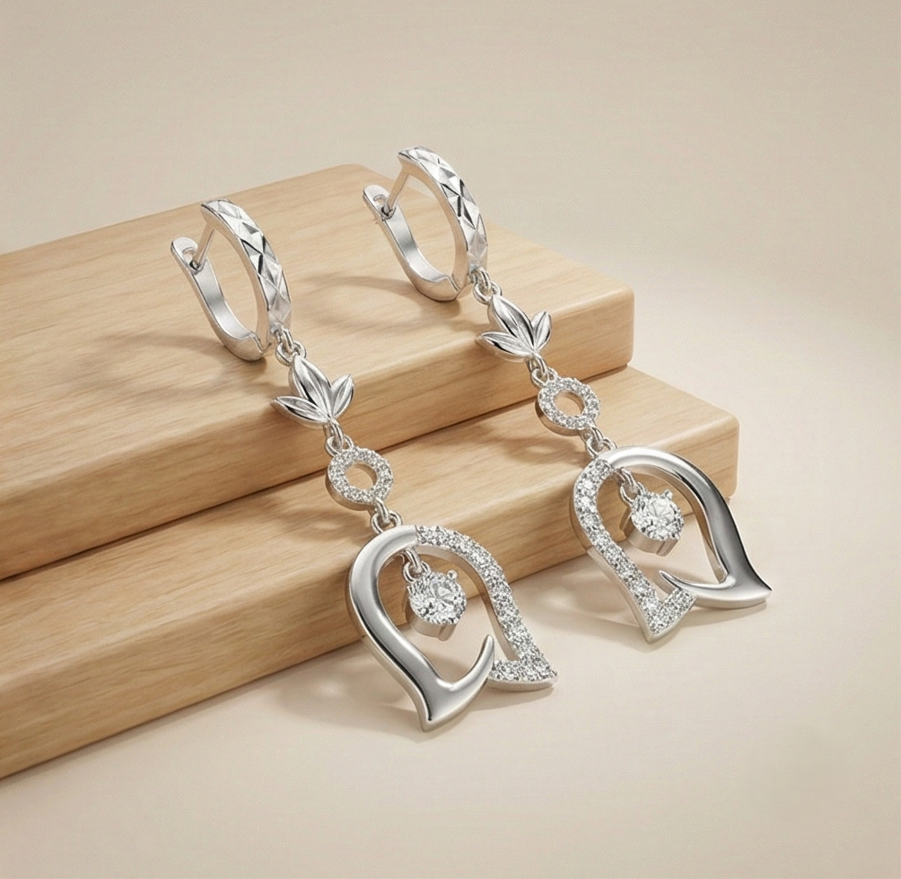 925 Sterling Silver Floral Tulip Drop Earrings High Polish Rhodium Women's Jewellery