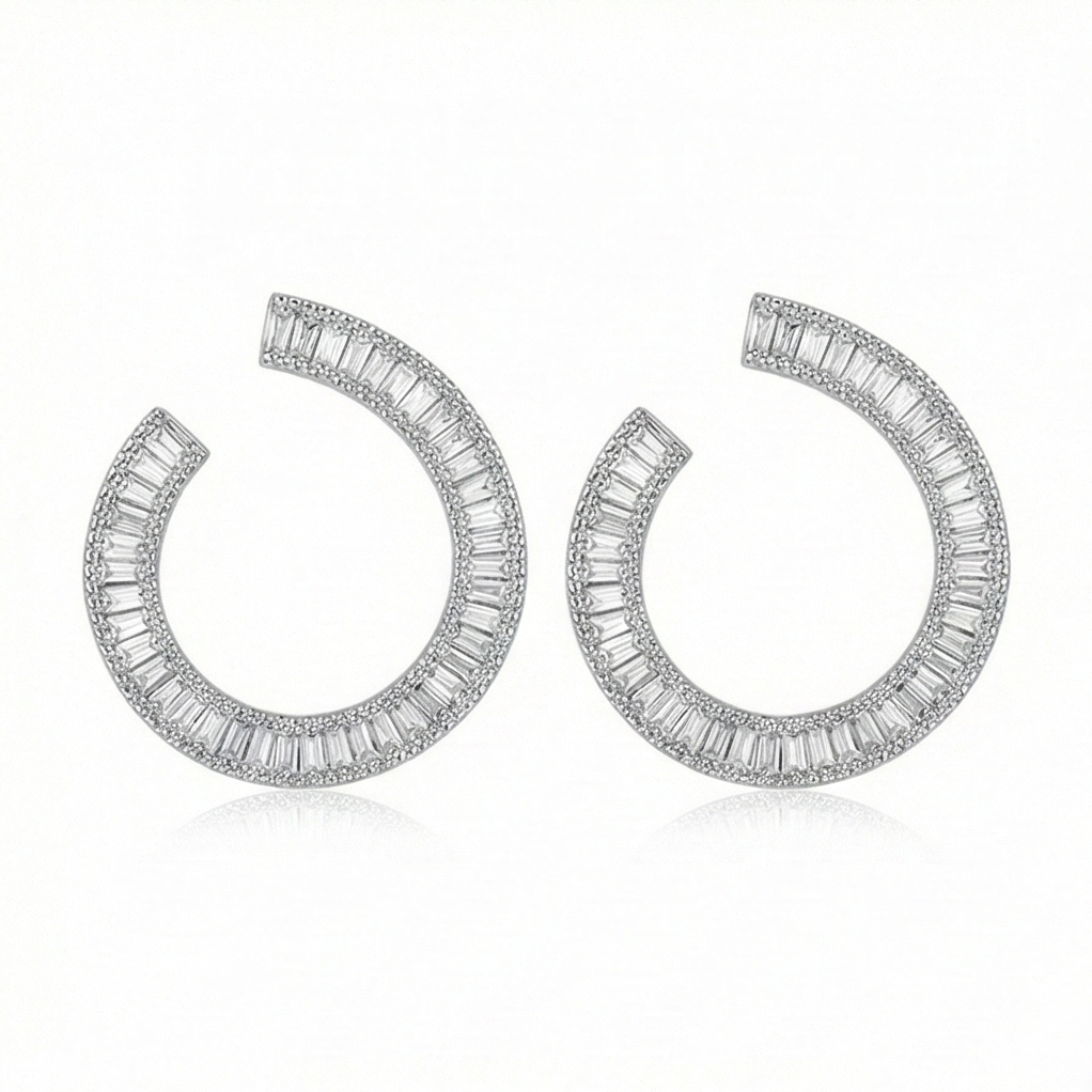 925 Sterling Silver Statement Open Hoop Earrings High Polish Rhodium Finish Party Jewellery