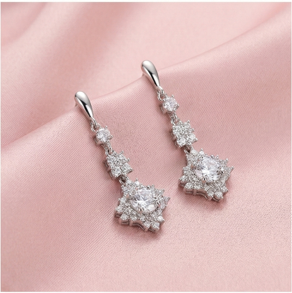 925 Sterling Silver Vintage Starburst Dangle Earrings High Polish Rhodium Finish Bridal Party Jewellery for Women