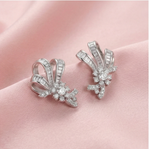 925 Sterling Silver Elegant Bow Motif Stud Earrings High Polish Rhodium Finish Classic Jewellery for Women