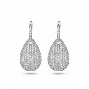 925 Sterling Silver Pave Teardrop Dangle Earrings High Polish Rhodium Finish Glamorous Jewellery for Women