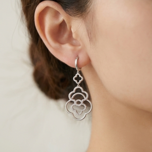 925 Sterling Silver Interlocking Quatrefoil Drop Earrings High Polish Rhodium Finish Minimalist Jewellery for Women
