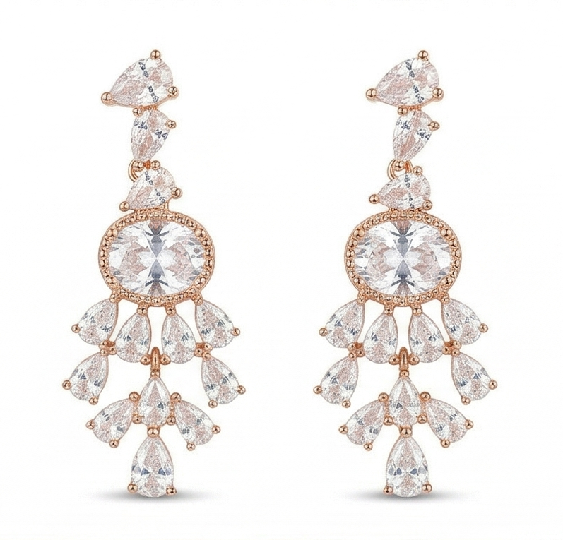 Radiant Chandelier Teardrop Earrings in 925 Sterling Silver with Rose Gold Finish - Bridal Women's Jewellery
