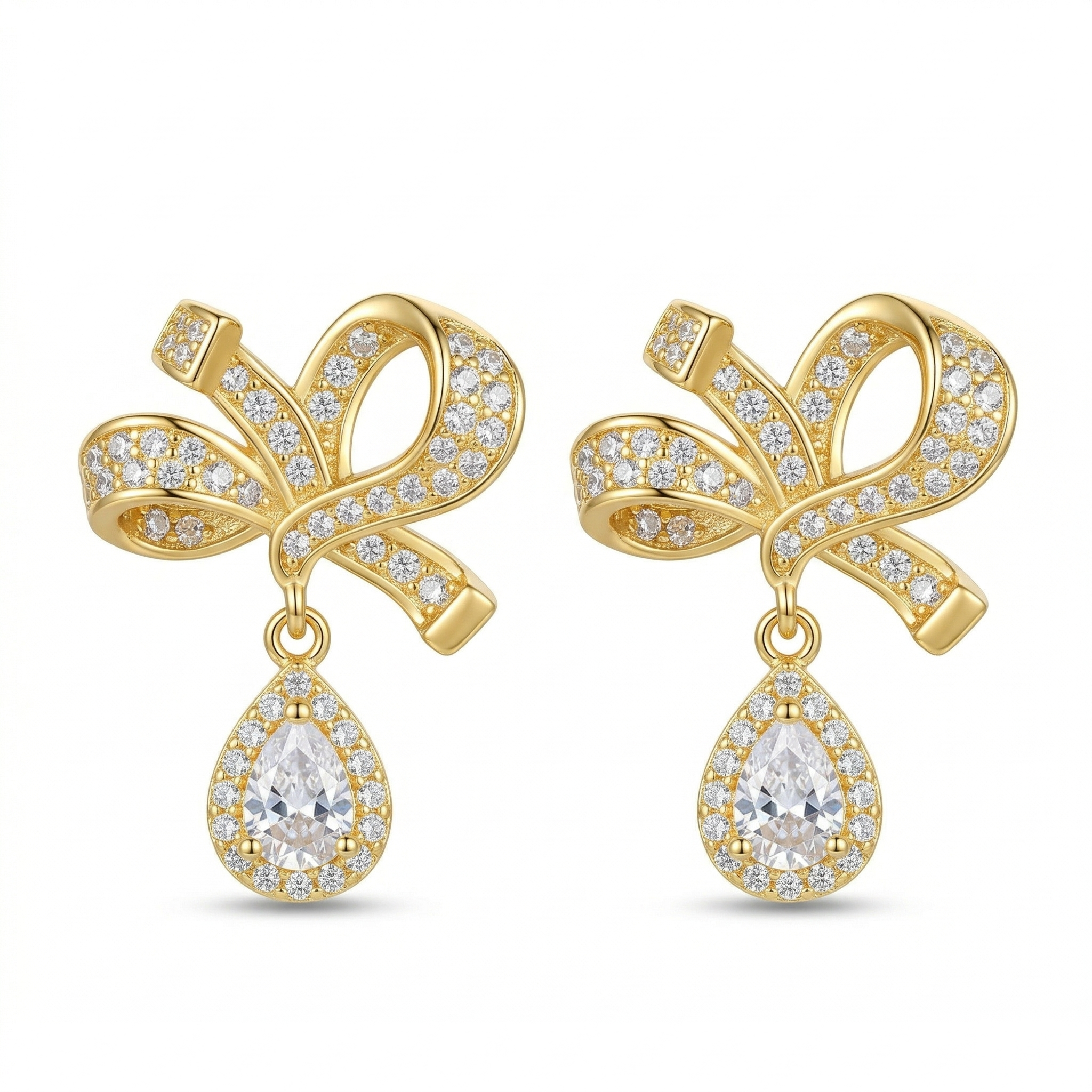 Elegant Bow Drop Earrings in 925 Sterling Silver with Gold Finish - Classic Women's Jewellery