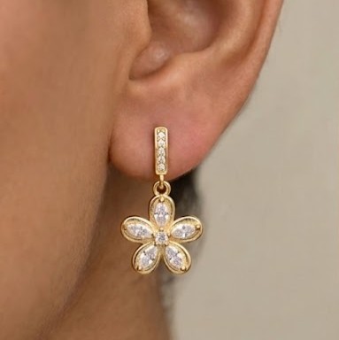 Floral Marquise Drop Earrings in 925 Sterling Silver with Gold Finish - Dainty Women's Jewellery