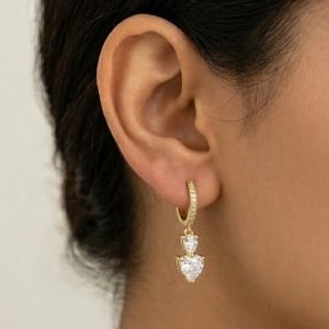 925 Sterling Silver Heart and Teardrop Dangle Hoop Earrings in Yellow Gold Finish Jewellery
