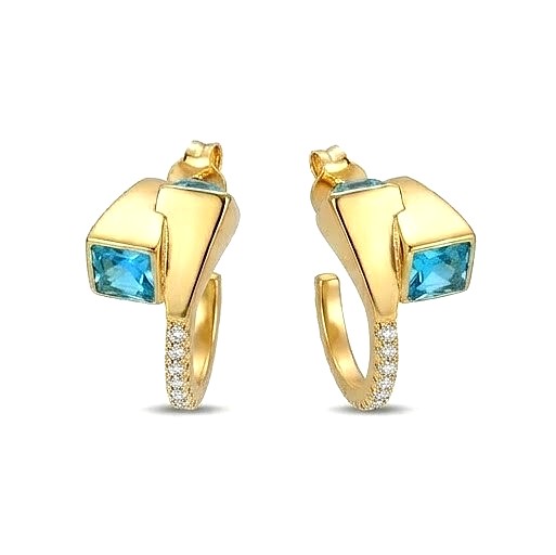 925 Sterling Silver Blue Geometric Hoop Earrings Jewellery in Gold Finish