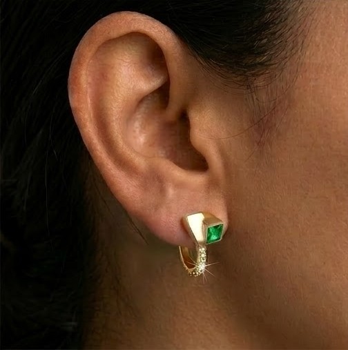 925 Sterling Silver Green Geometric Hoop Earrings Jewellery in Gold Finish