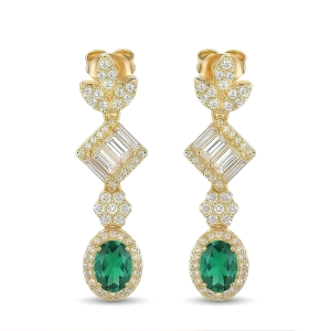 925 Sterling Silver Yellow Gold Plated Emerald Green Drop Earrings for Women Elegant Jewellery
