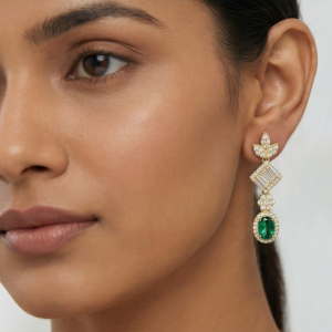 925 Sterling Silver Yellow Gold Plated Emerald Green Drop Earrings for Women Elegant Jewellery