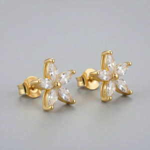 925 Sterling Silver Yellow Gold Plated Floral Stud Earrings for Women Everyday Jewellery