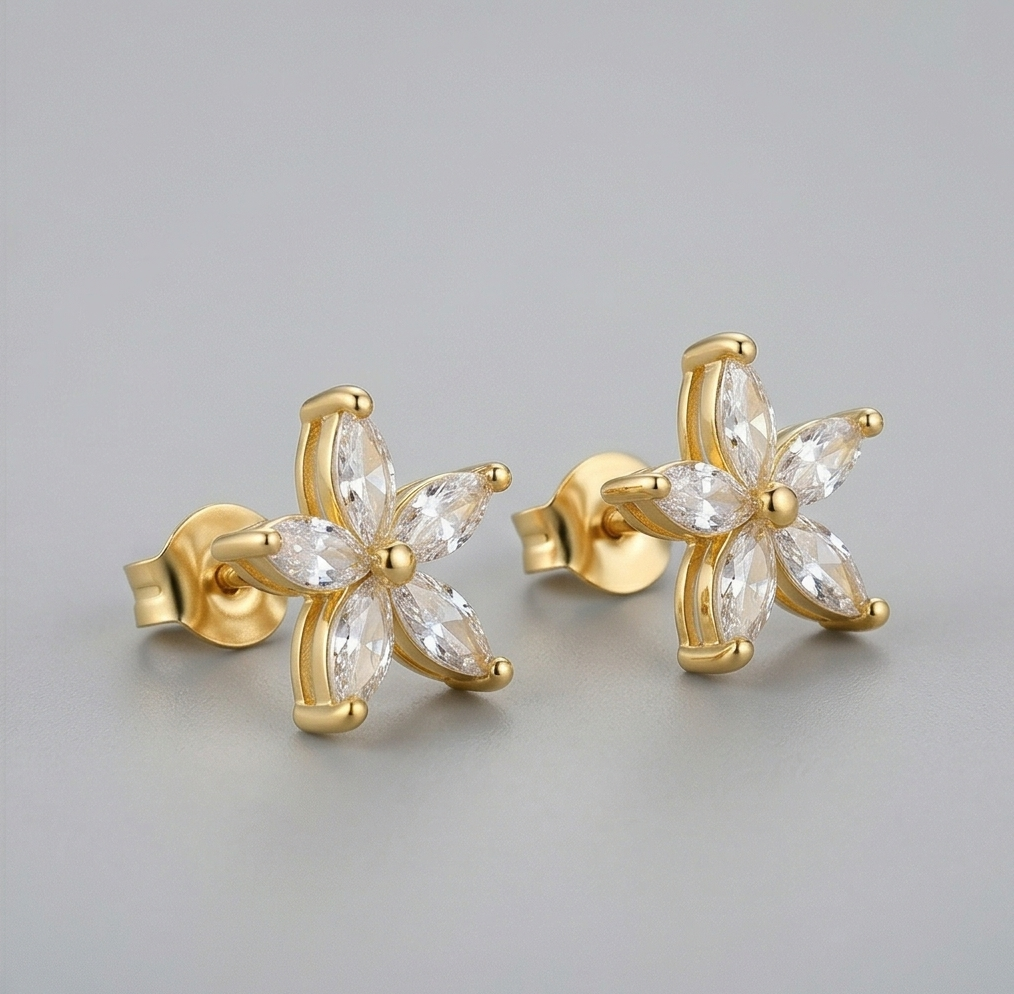 925 Sterling Silver Yellow Gold Plated Floral Stud Earrings for Women Everyday Jewellery