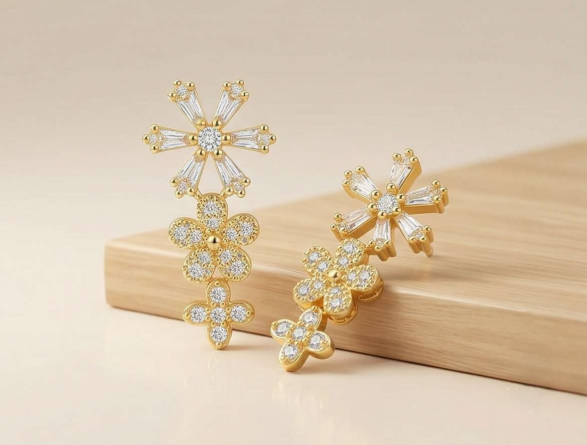 925 Sterling Silver Yellow Gold Plated Floral Drop Dangle Earrings for Women Party Wear Jewellery