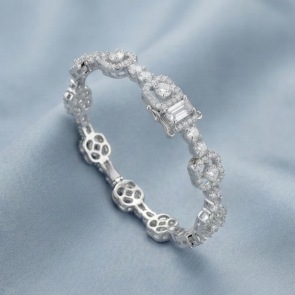 925 Sterling Silver Geometric Halo Link Bracelet High Polish Rhodium Finish Jewellery