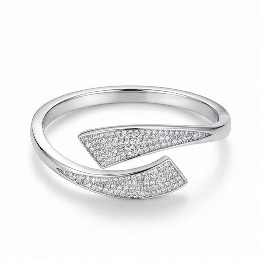 925 Sterling Silver Bypass Kada Bracelet High Polish Rhodium Finish Fine Jewellery