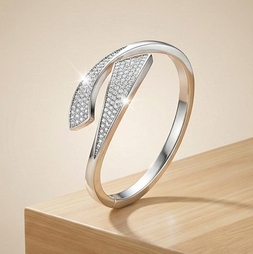 925 Sterling Silver Bypass Kada Bracelet High Polish Rhodium Finish Fine Jewellery