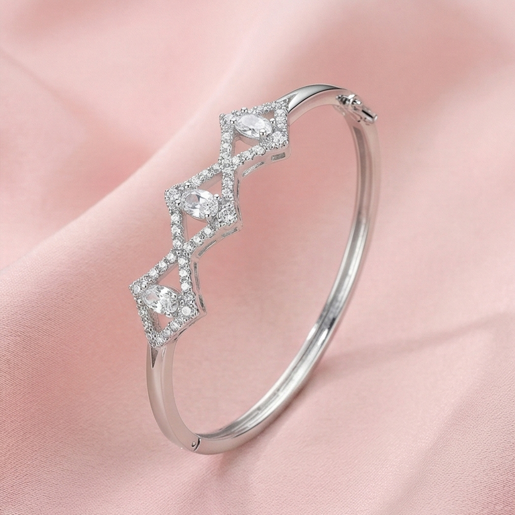 925 Sterling Silver Geometric Rhombus Kada Bracelet High Polish Rhodium Finish Statement Jewellery