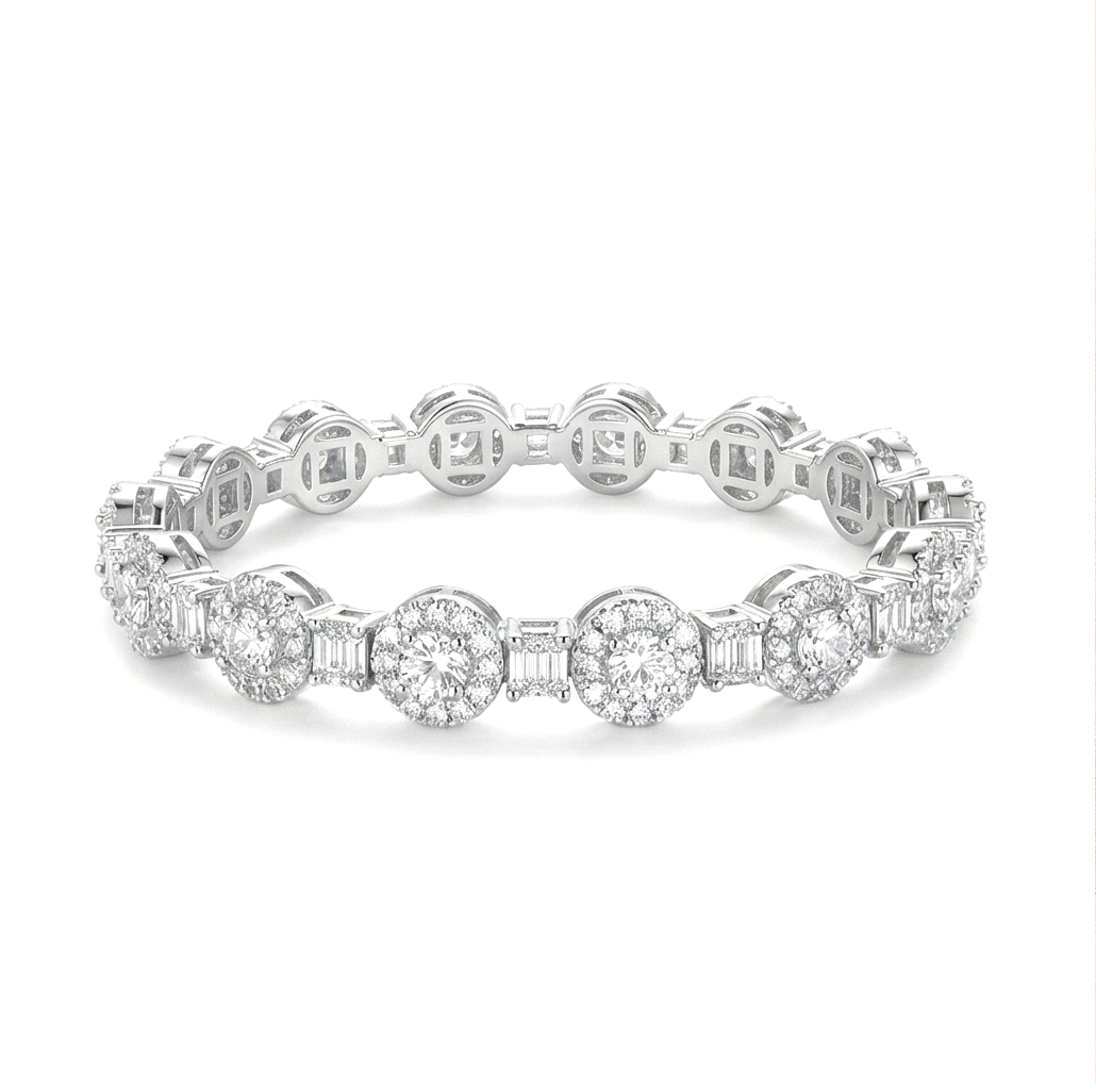 925 Sterling Silver Halo Link Hinged Kada Bracelet High Polish Rhodium Finish Bridal Jewellery