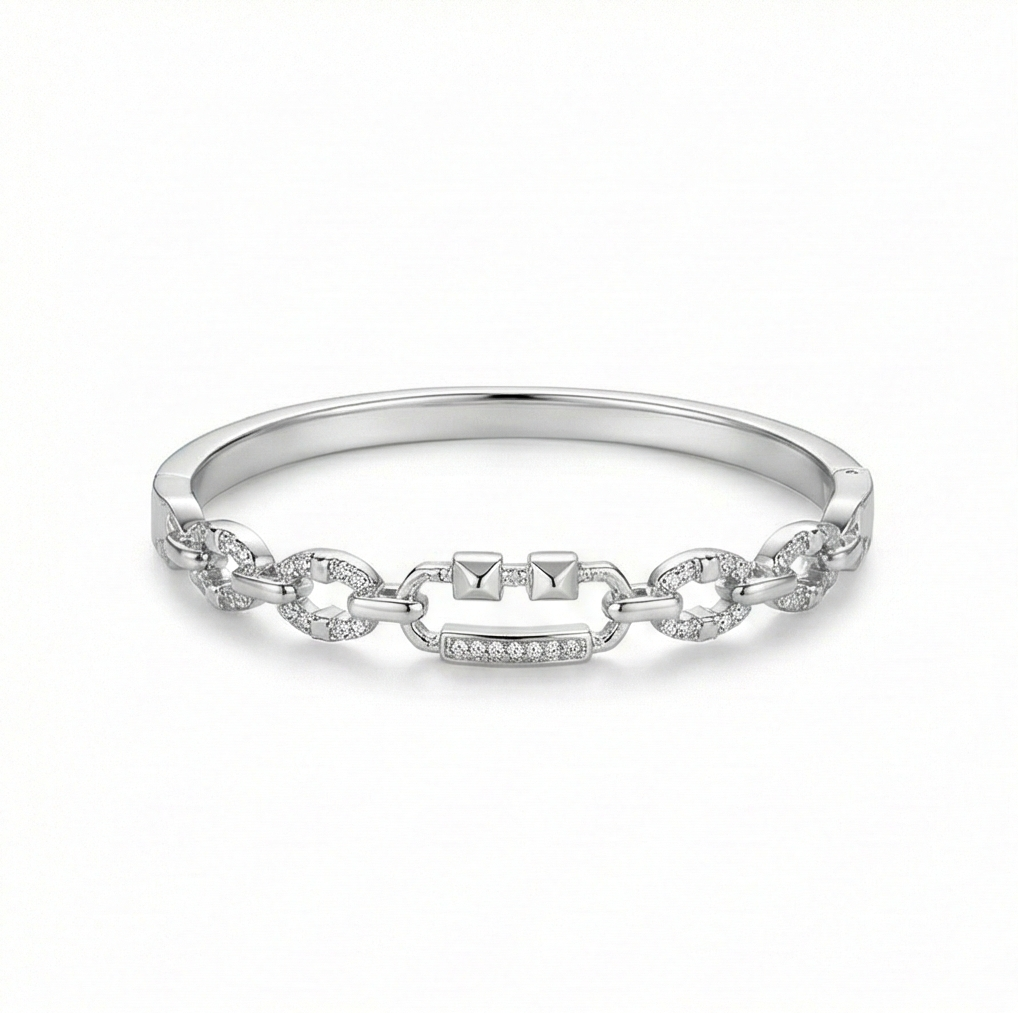 925 Sterling Silver Chain Link Kada Bracelet High Polish Rhodium Finish Contemporary Jewellery