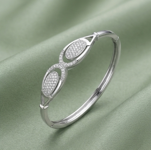 925 Sterling Silver Intersecting Loop Kada Bracelet High Polish Rhodium Finish Infinity Jewellery