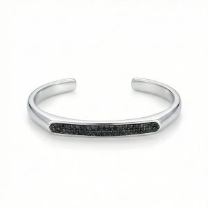 925 Sterling Silver Black Stone Open Cuff Bracelet High Polish Rhodium Finish Statement Jewellery