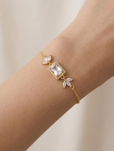 925 Sterling Silver Gold Plated Rectangular Floral Chain Bracelet Premium Jewellery for Women