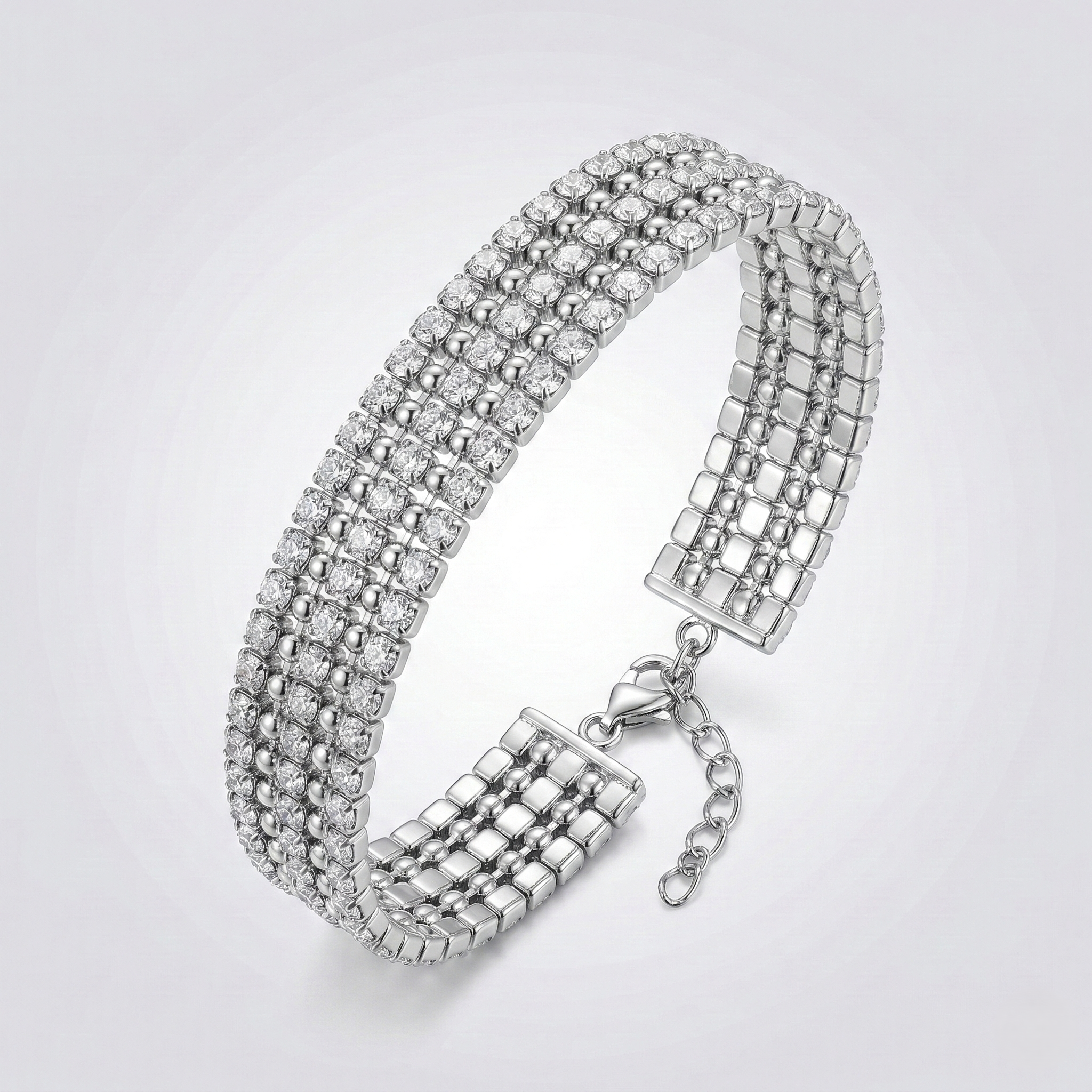 925 Sterling Silver Triple Row Statement Tennis Bracelet Premium Jewellery for Women
