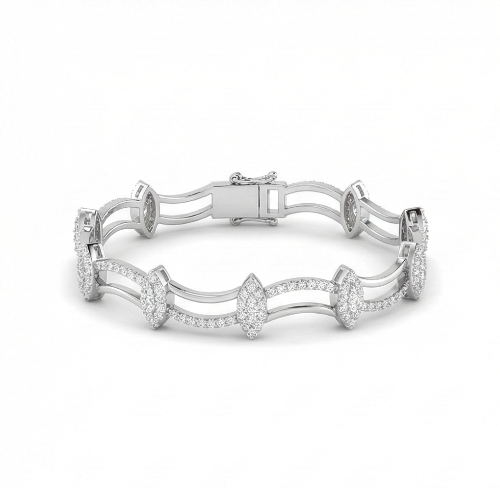 925 Sterling Silver Rhodium Plated Leaf Link Bracelet Premium Jewellery for Women