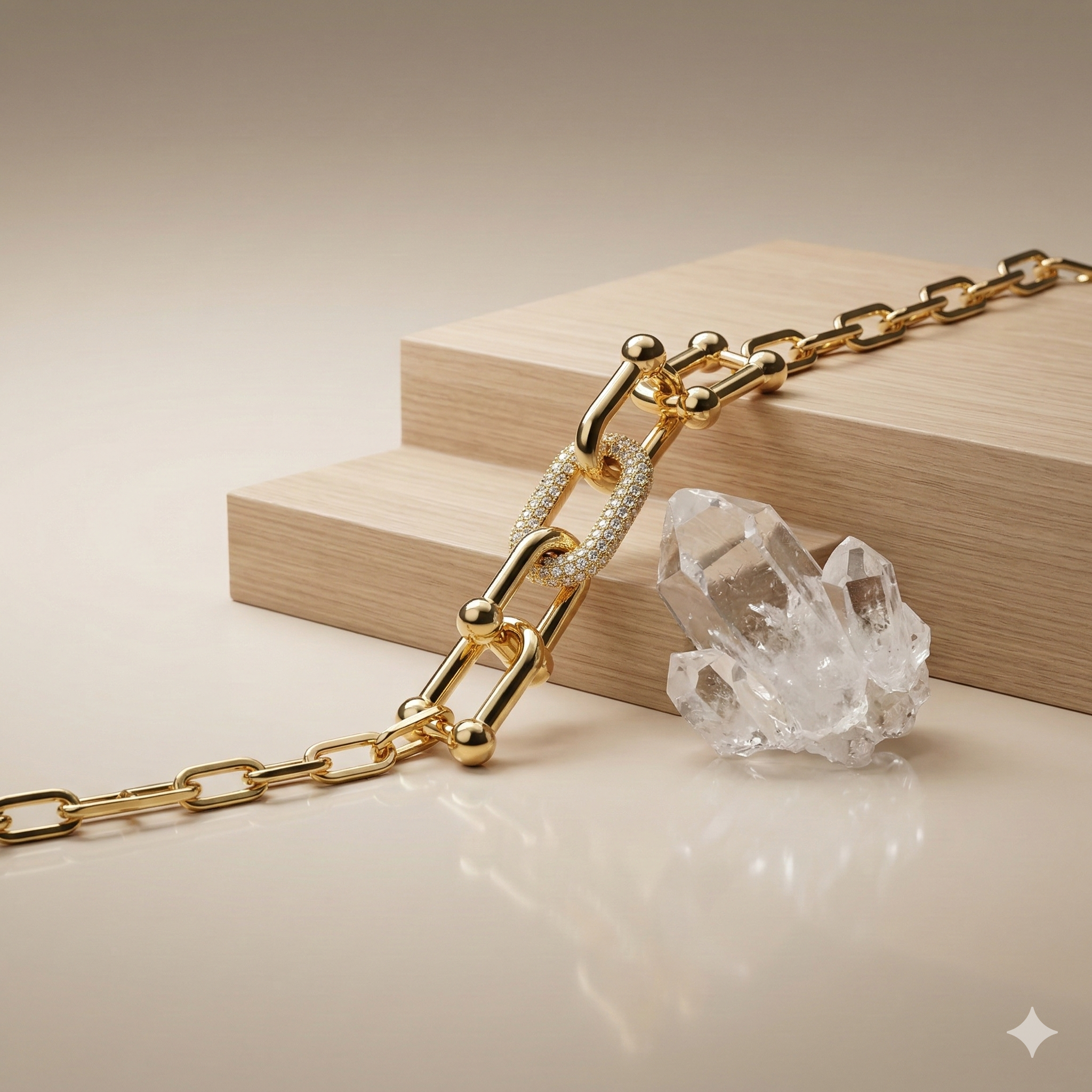 925 Sterling Silver Gold Plated U-Link Chain Bracelet Premium Jewellery for Women
