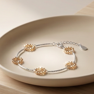 925 Sterling Silver Two-Tone Beaded Circle Link Bracelet Premium Jewellery for Women
